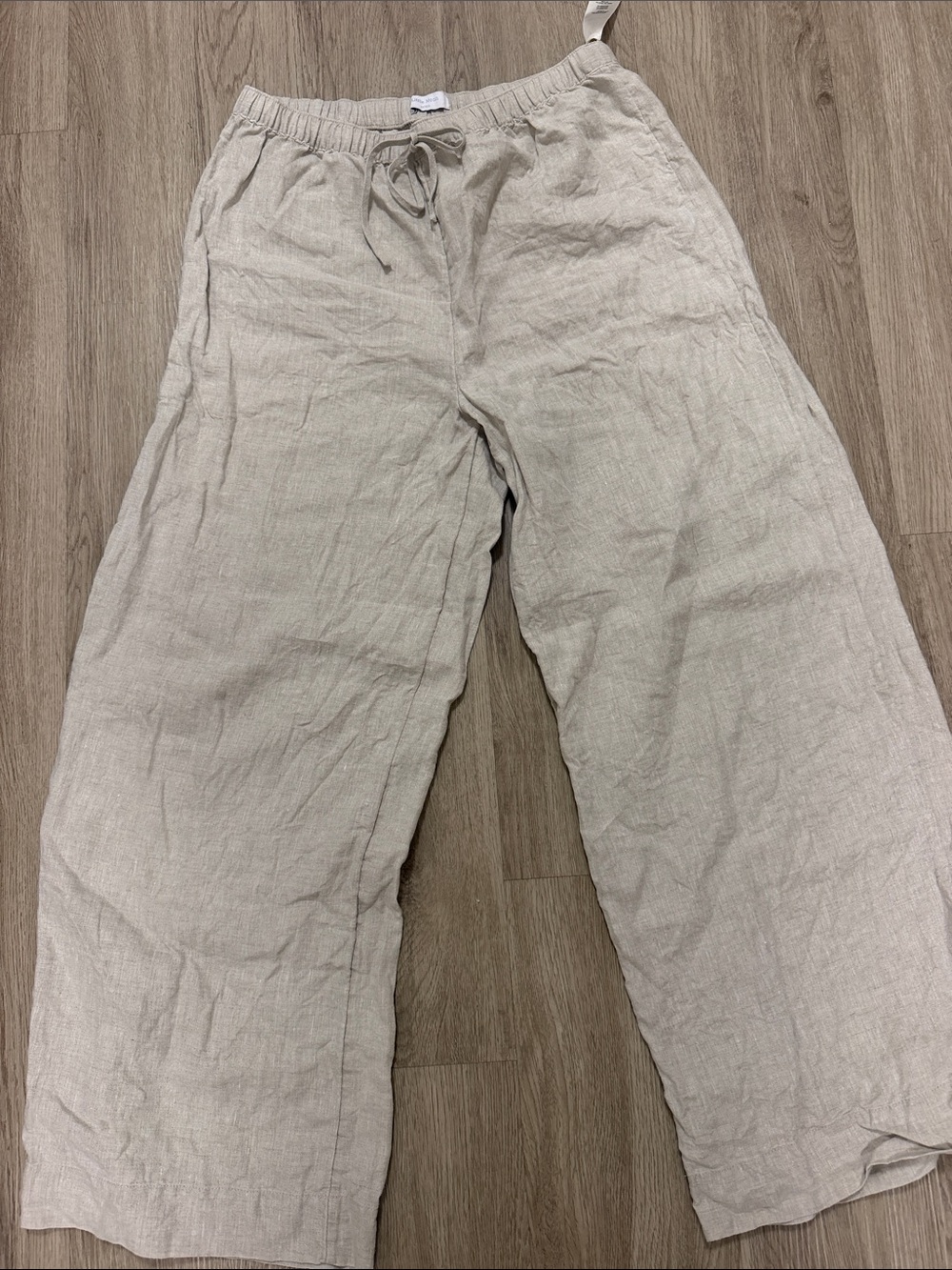 Aritzia Light Beige Linen Drawstring Pants M